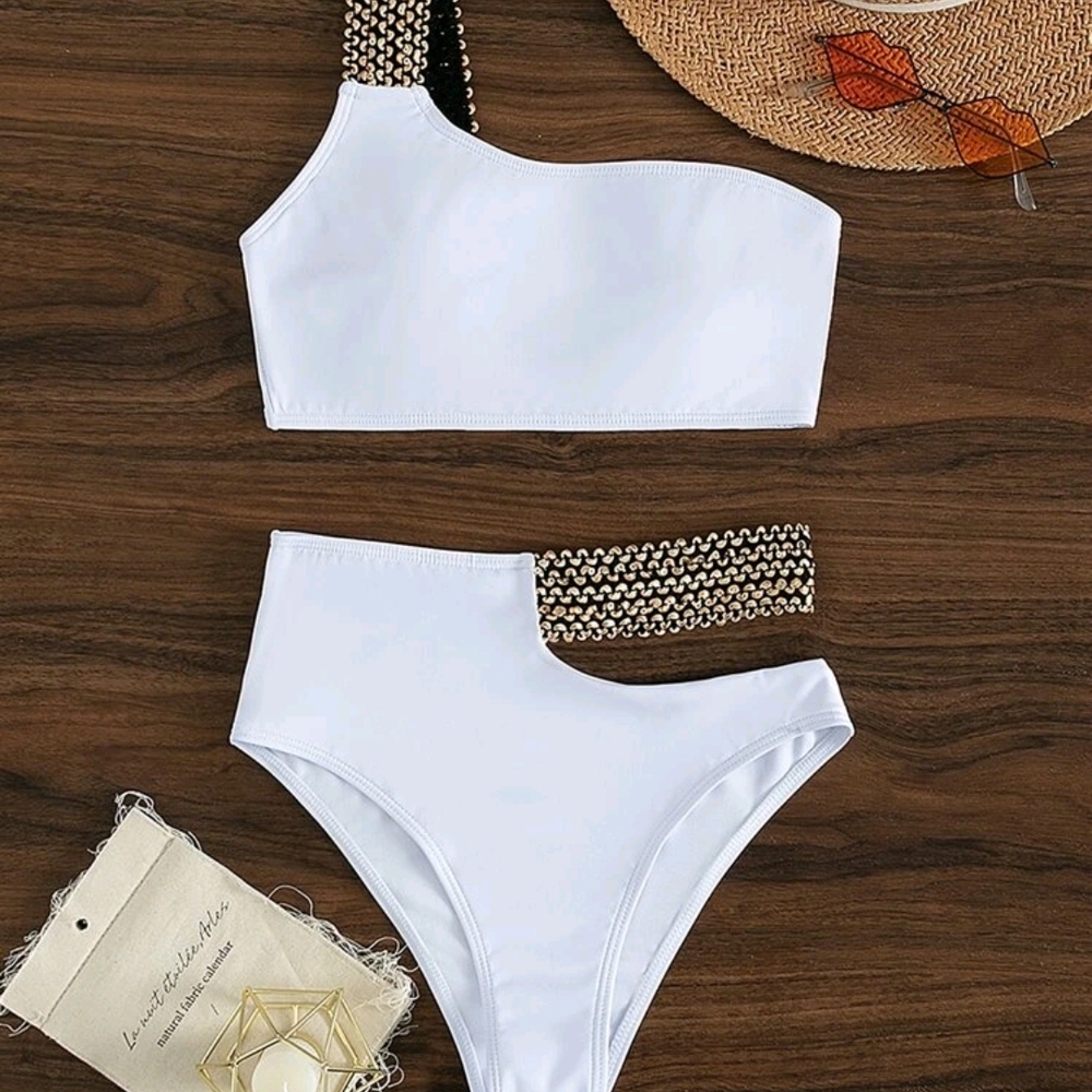 SHEIN White One-Shoulder Bikini